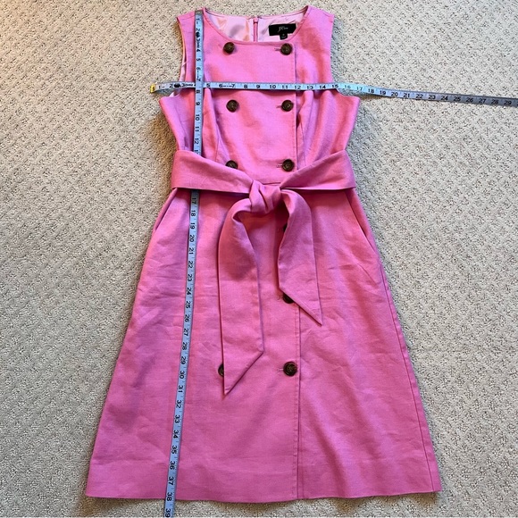 SOLD J CREW Linen Blend Double Breasted Belted Pink Dress Pockets Size 6 - Picture 9 of 11